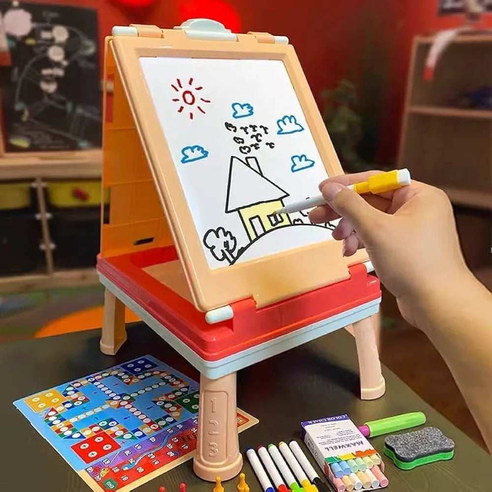 Multifunctional art board with accessories at sams, orange and white, front view, for creative drawing and learning