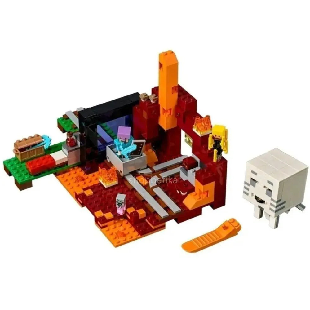 Colorful building blocks set featuring nether world portal in Ahmedabad, side view, for creative play and adventure