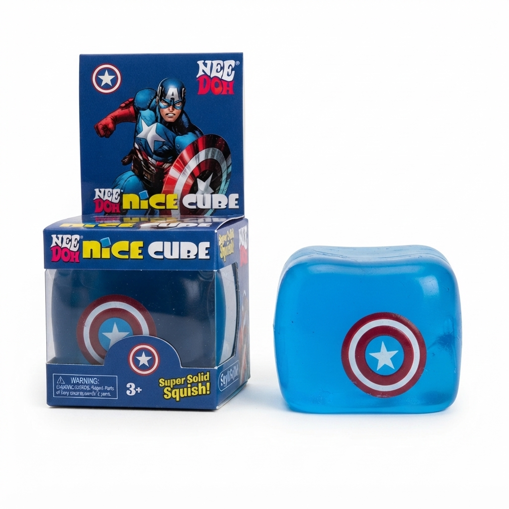 Nee doh squishy toy in blue featuring Captain America for children aged 3 and up from Sam's Toy World