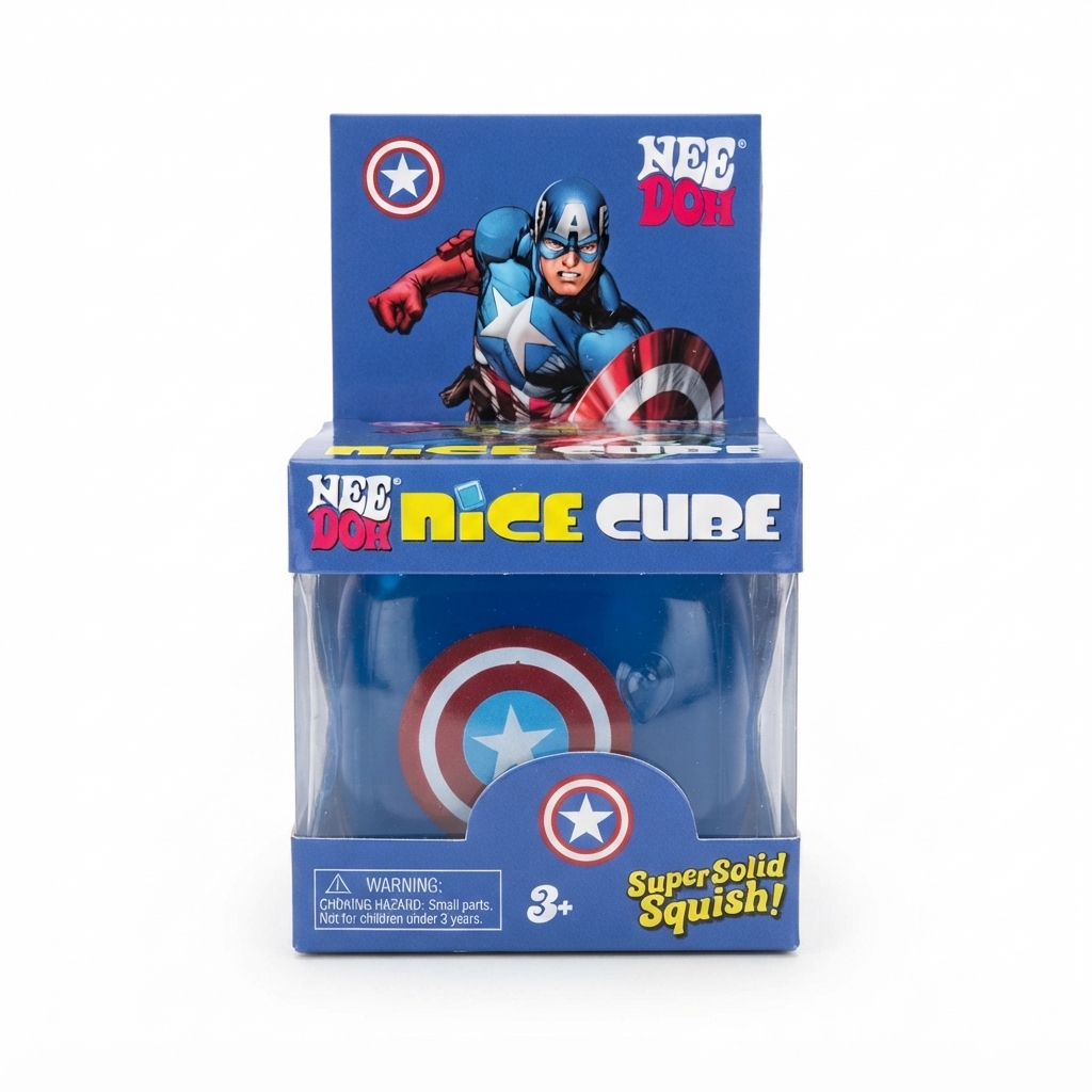 Nee doh squishy toy for children in blue with Captain America design, ideal for ages 3 and up from Sam's Toy World