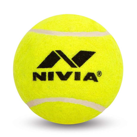 Nivia cricket tennis ball yellow, top view, ideal for practice and casual play at Sam's Toy World Ahmedabad
