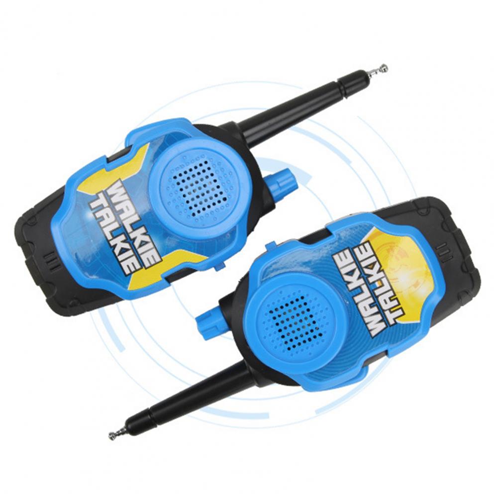 Blue toy parent child interactive wireless walkie talkie set with extendable antennas for kids play