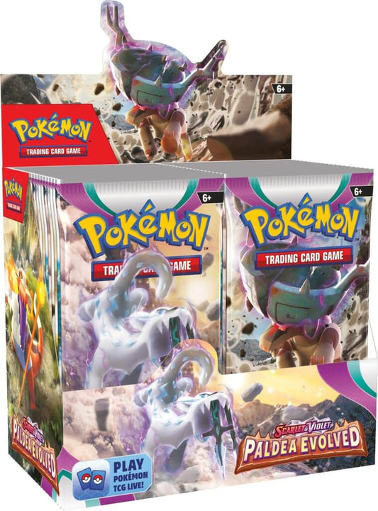 Pokemon Scarlet and Violet Paldea Evolved booster box online featuring trading card game packs with Pokémon artwork