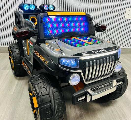 Kids electric car with high weight limit make in Ahmedabad by samstoy.in black and yellow ride on toy