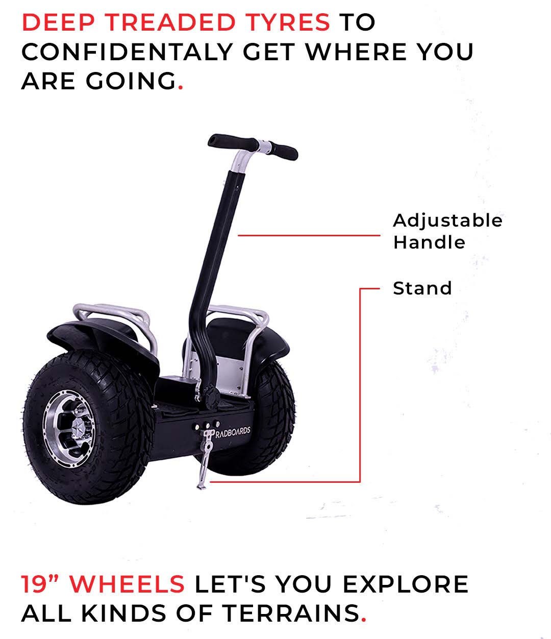 19 inch full size segway Ahmedabad Gujarat with deep treaded tires adjustable handle and stand for outdoor play equipment