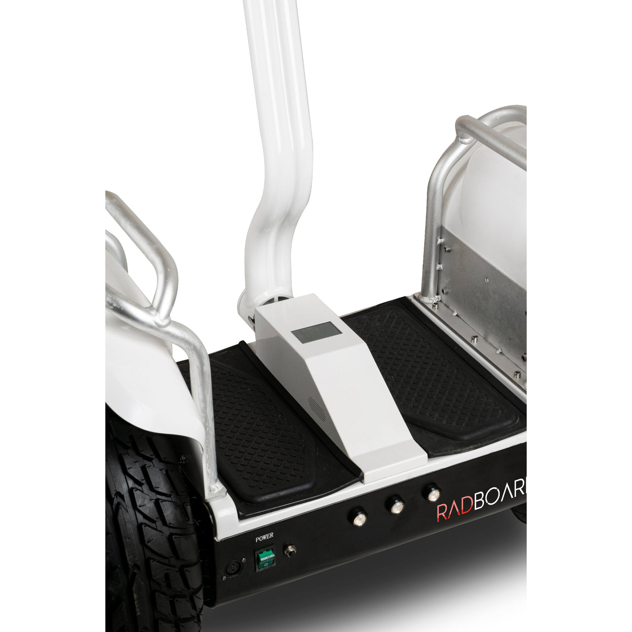 Close-up of 19 inch full size segway Ahmedabad Gujarat with black foot pads and white frame from samstoy.in