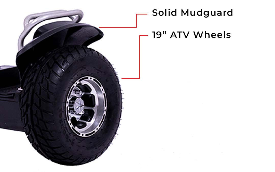 Close-up of 19 inch ATV wheel with solid mudguard from samstoy.in 19 inch full size segway Ahmedabad Gujarat