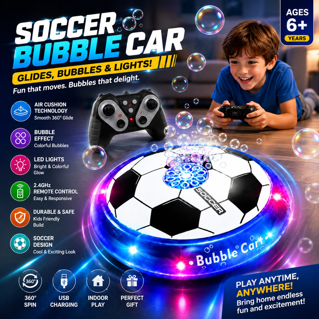 RC Soccer Ball with Bubble Hover Ball Ahmedabad, colorful design for kids ages 6 and up, from Sam's Toy World