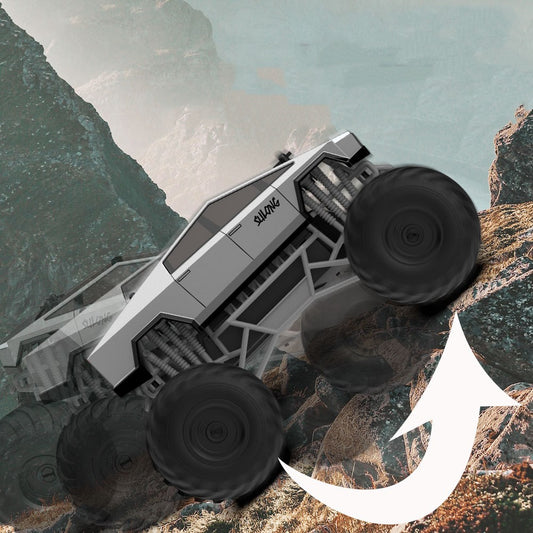 Remote control car in gray climbing rocky terrain; great for ages 6 and up from Sam's Toy World