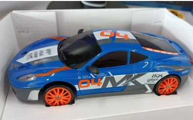 Blue remote control car with remote, top view, designed for fun racing activities