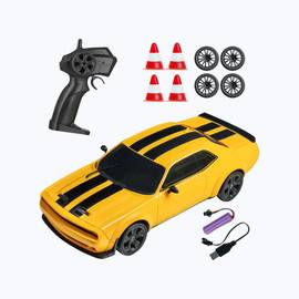 Yellow remote control drift car with remote, includes cones and extra wheels, for ages 6 and up, Sam's Toy World
