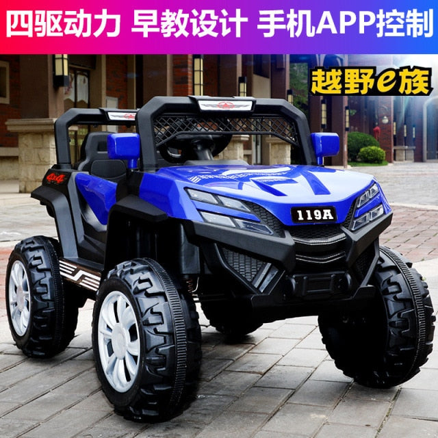 Blue remote control off-road car for children with special offer price featuring rugged tires and sporty design