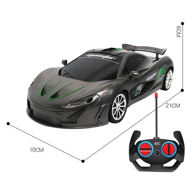 Black remote control toy car 4wd with sleek design and remote, ideal for racing fun.