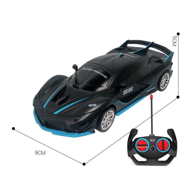 Black remote control toy car 4wd with blue accents, front view, designed for outdoor fun