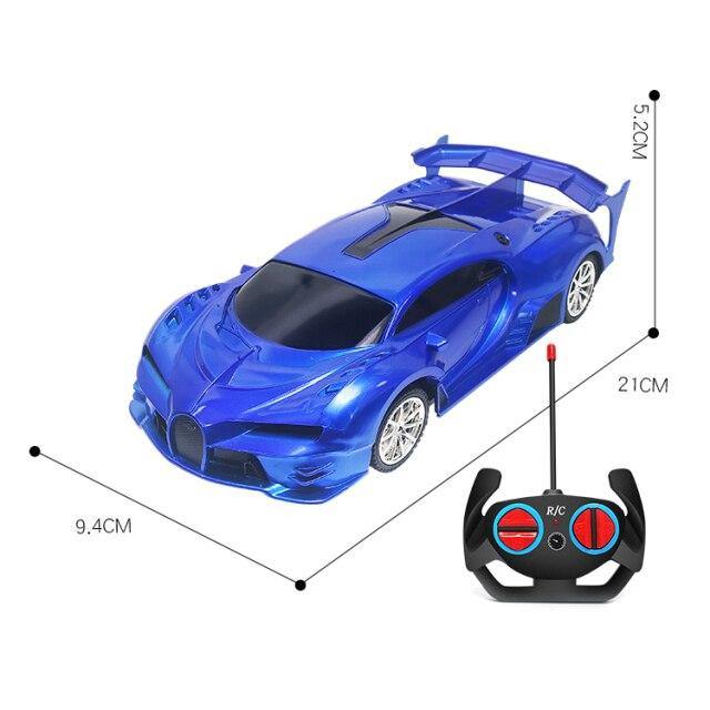 Blue remote control toy car 4wd, top view, designed for fun outdoor racing adventures