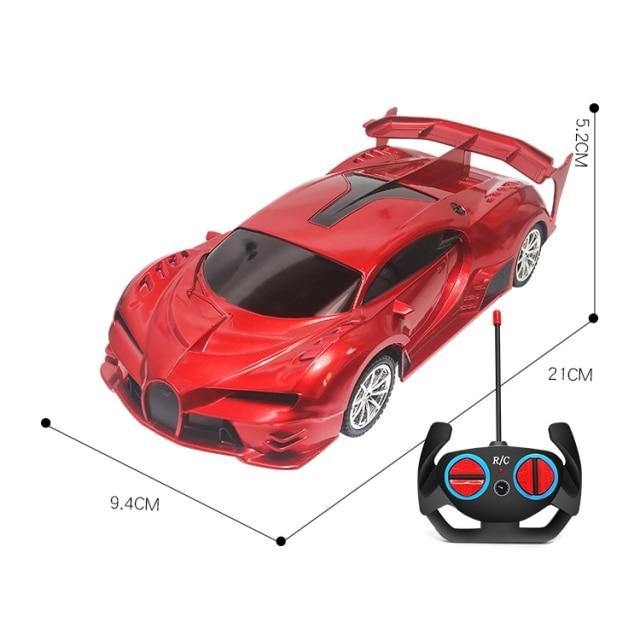 Red remote control toy car 4wd, top view, designed for exciting outdoor adventures