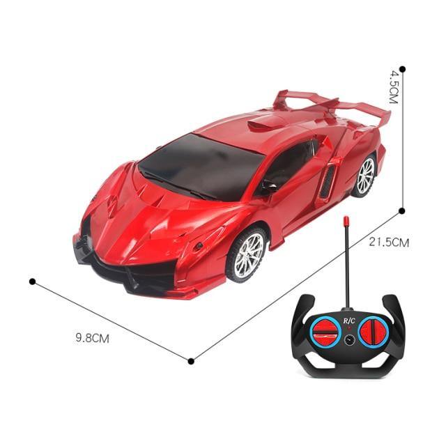 Red remote control toy car 4wd with sleek design, side view, ideal for racing playtime adventure