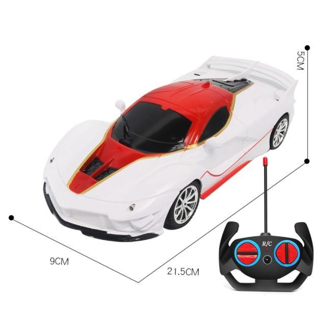 White and red remote control toy car 4wd with detailed design and remote control, front view, for kids