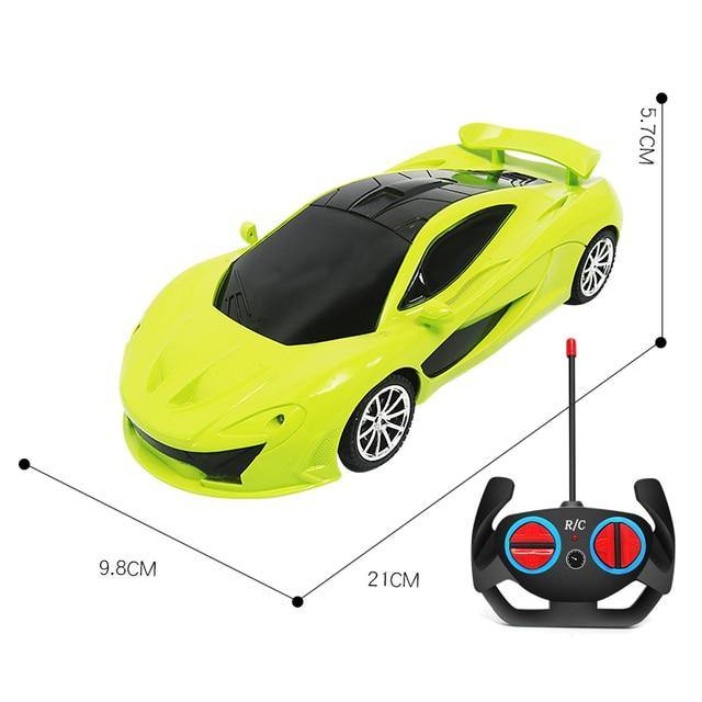 Bright green remote control toy car 4wd with sleek design, top view, perfect for kids' outdoor racing