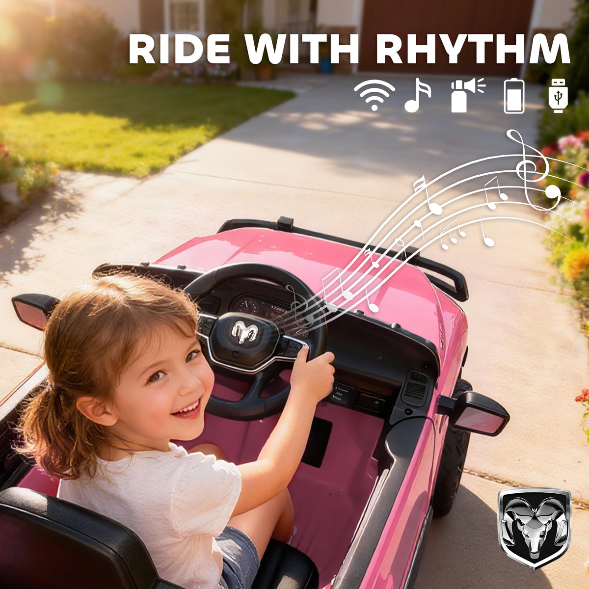 Sam's Toy World pink ride on kids cars remote control of car battery car for ages 3 and up with music feature