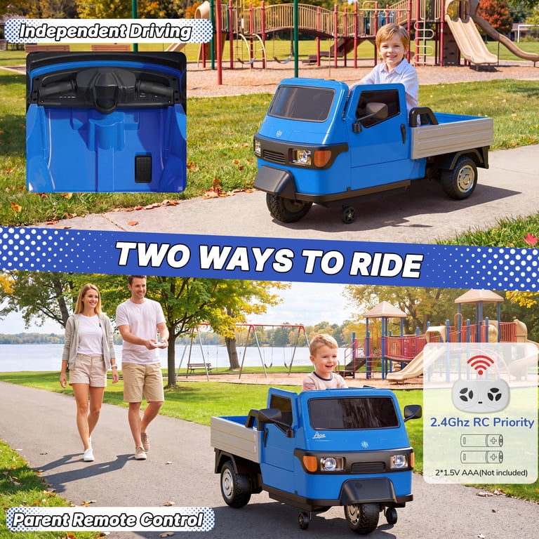 Ride on kids tempo electric auto in blue for ages 3-7, with remote control by Sam's Toy World
