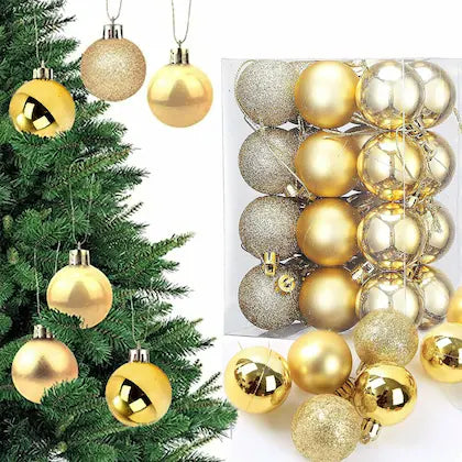 Buy Pack of 24 Christmas Tree Decoration Balls Ornaments Hanging Props Xmas Tree Décor Accessories - Christmas Decorations Items for Home Office Church Indoor Outdoor Golden Balls | sams toy world Sam's Toy World  Sams toy world shop in Ahmedabad Gujarat 