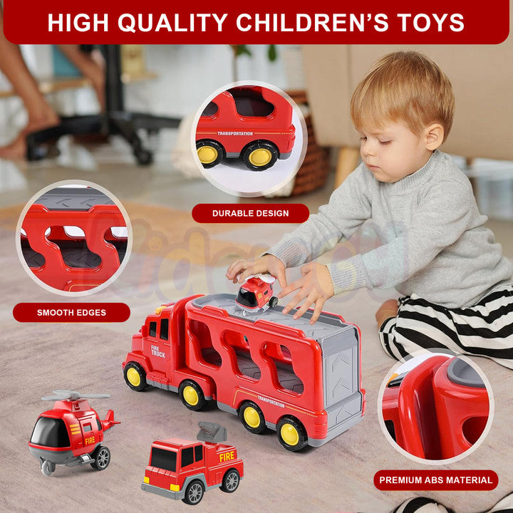 Buy 5-in-1 Fire Truck Toy Set for Kids | Fire Car Carrier Vehicle with Lights & Sound | Emergency Rescue Transport samstoy.in Sams toy world shop in Ahmedabad Gujarat 