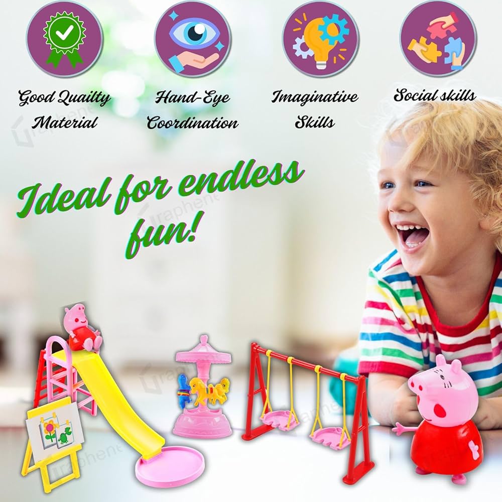 Buy Pe'ppa Pig Amusement Park Fun Playtime Set - 4 Pcs Figurines with Slide, Swing, See-Saw, Easel, Carousel & Ferris Wheel | sams toy world samstoy.in Sams toy world shop in Ahmedabad Gujarat 