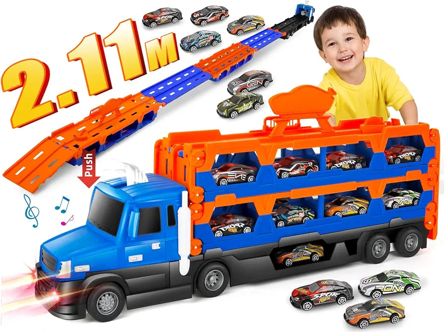 Buy Truck Race Track Set, 55 Inch Race Track with 10 Die-Cast Metal Toy Cars, Interactive Truck with Lights & Sounds, Toddler Truck | sams toy world Sam's Toy World  Sams toy world shop in Ahmedabad Gujarat 