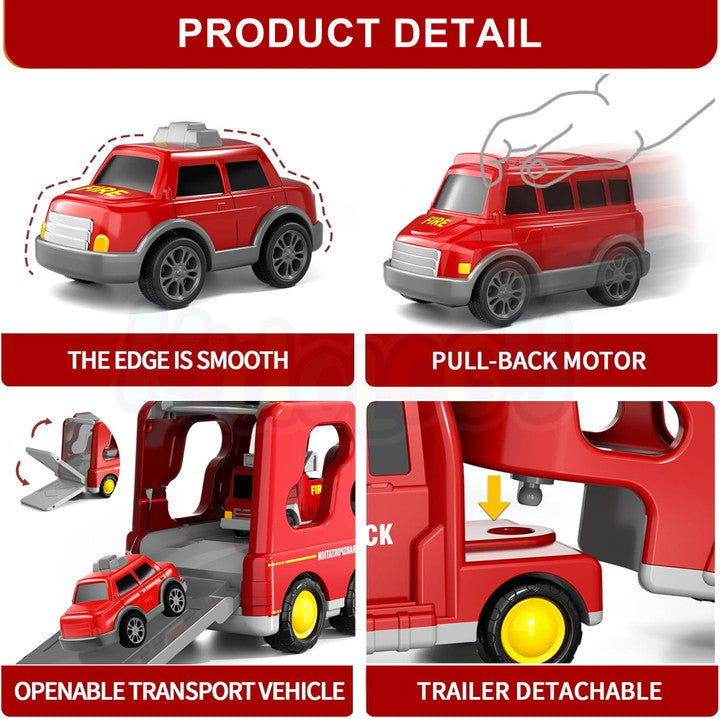 Buy 5-in-1 Fire Truck Toy Set for Kids | Fire Car Carrier Vehicle with Lights & Sound | Emergency Rescue Transport samstoy.in Sams toy world shop in Ahmedabad Gujarat 
