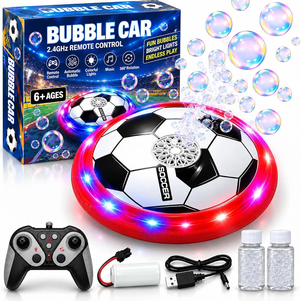 Sam's RC Soccer Bubble Hover Ball , 2.4GHz Kids' Bubble Blower, One Touch Bubbles + 360° Spin, LED Lights & 3 Sound Effects, 2 Bubble Solutions Included, Soccer Fun, Best Gift.