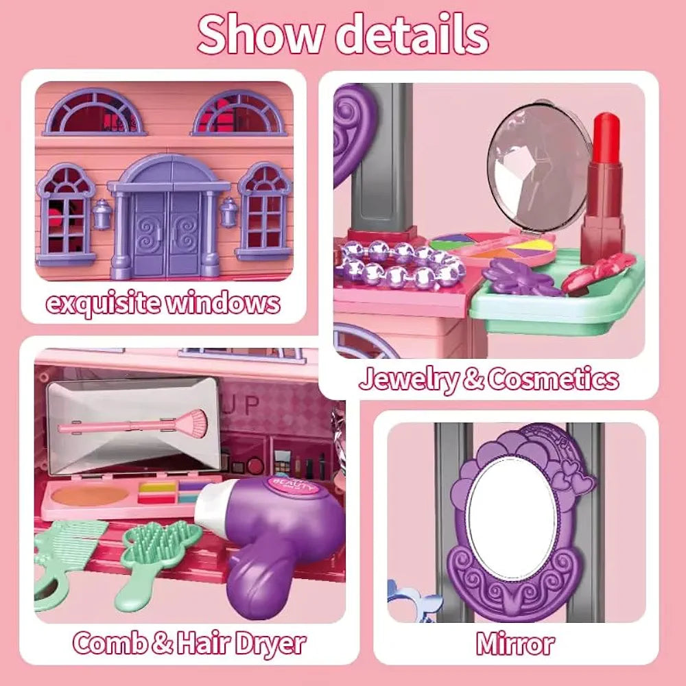 Buy DIY 2-in-1 Princess Makeup Vanity Playset – 31PCS Pretend Beauty Kit with Mirror, Hair Dryer & Accessories – Kids Makeup Toy for Girls | sams toy world Sam's Toy World  Sams toy world shop in Ahmedabad Gujarat 