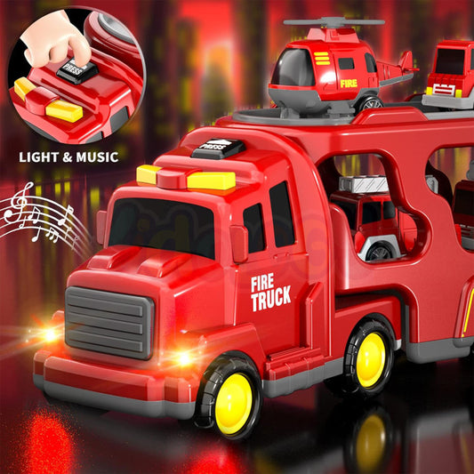 Buy 5-in-1 Fire Truck Toy Set for Kids | Fire Car Carrier Vehicle with Lights & Sound | Emergency Rescue Transport samstoy.in Sams toy world shop in Ahmedabad Gujarat 