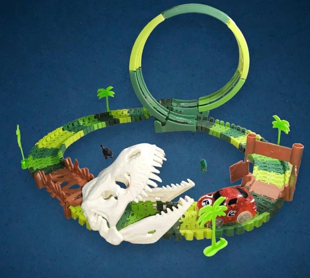 Buy Dinosaur Race Track Toy Set Flexible Track Playset Different Way to Build Your Own Track Set with Glow at Dark Road Race Flexible Assembly Track System for Kids (110Pcs) Sam's Toy World  Sams toy world shop in Ahmedabad Gujarat 