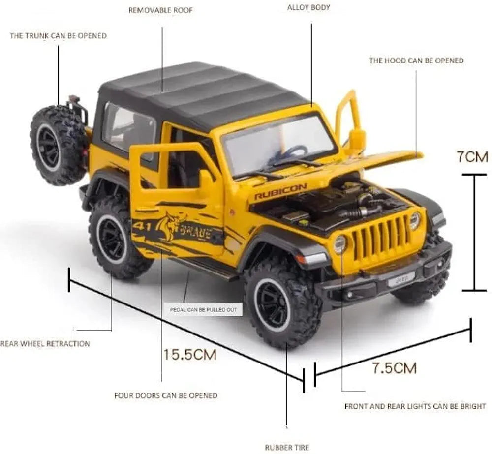 Buy Metal Pull Back Die-cast Car Model with Sound Light Mini Auto Toy for Kids Metal Model Toy Car with Sound and Light [New Model] (1:32 Scale New Wrangler Rubicon-Yellow) | sams toy world Sam's Toy World  Sams toy world shop in Ahmedabad Gujarat 
