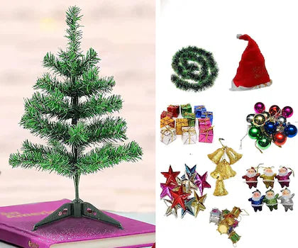 Buy Combo of 1 FT Christmas Tree (Table/Desktop) with 10 pcs Christmas Decorations(Assorted), 1 pc Santa Cap for Kids | sams toy world Sam's Toy World  Sams toy world shop in Ahmedabad Gujarat 