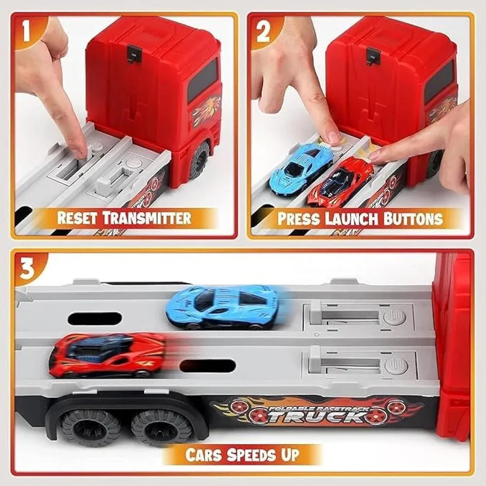 Buy Transport Truck Toy Suit with 4 Metal Cars, with Double Track, Pop-up Function, Foldable Storage | sams toy world Sam's Toy World  Sams toy world shop in Ahmedabad Gujarat 