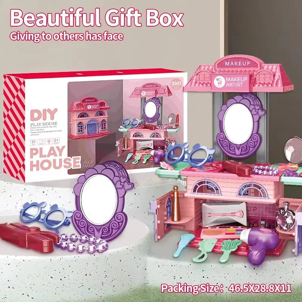 Buy DIY 2-in-1 Princess Makeup Vanity Playset – 31PCS Pretend Beauty Kit with Mirror, Hair Dryer & Accessories – Kids Makeup Toy for Girls | sams toy world Sam's Toy World  Sams toy world shop in Ahmedabad Gujarat 