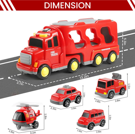 Buy 5-in-1 Fire Truck Toy Set for Kids | Fire Car Carrier Vehicle with Lights & Sound | Emergency Rescue Transport samstoy.in Sams toy world shop in Ahmedabad Gujarat 