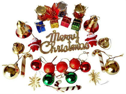 Buy 19 pcs Christmas Tree Decorations Set  | Balls, Bells, Gifts, Pine Trees, Stars, Candy Sticks & Santa Claus |Pack of 19 -Christmas Gift Items, Christmas Tree Decorations Items | sams toy world Sam's Toy World  Sams toy world shop in Ahmedabad Gujarat 