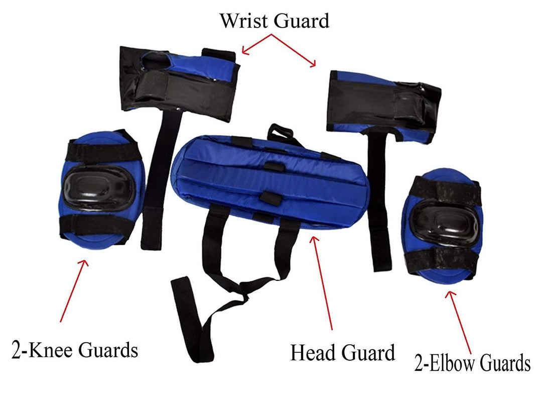 Jj Jonex roller skating protective pads for children including wrist guard knee guards elbow guards and head guard in blue and black