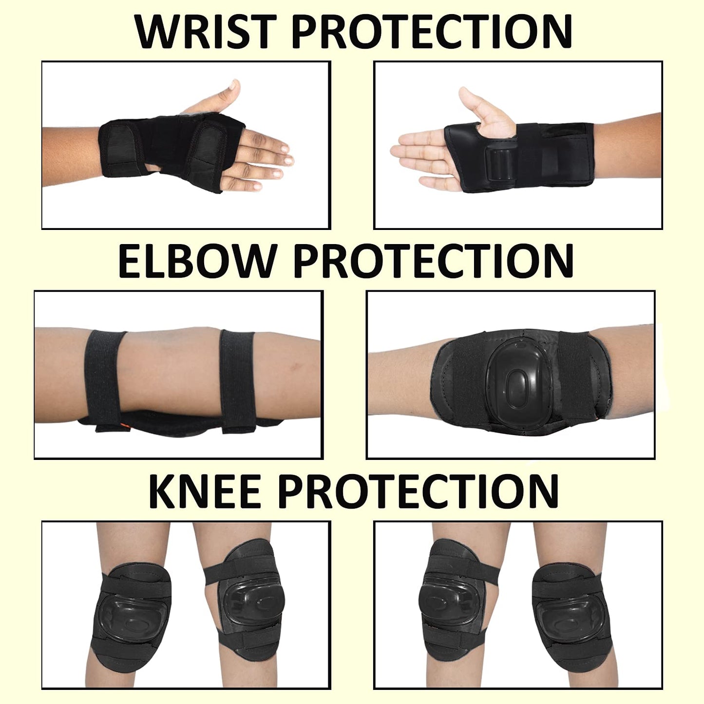 Jj Jonex roller skating protective pads for children including wrist, elbow, and knee guards in black