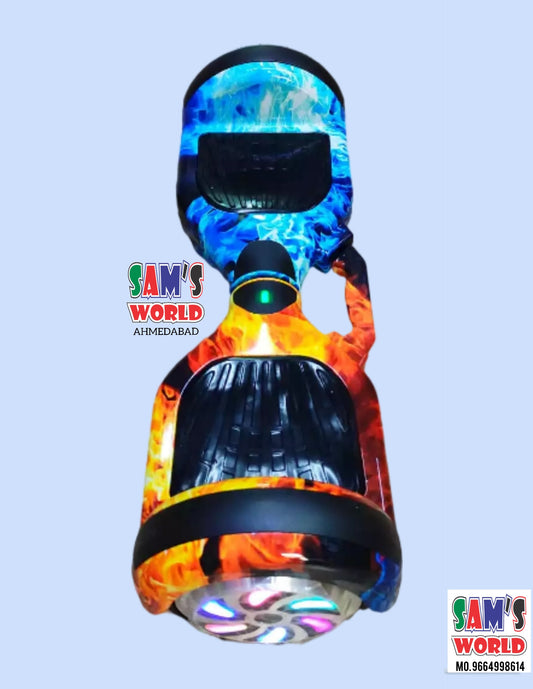 Colorful electric hoverboard with remote in Ahmedabad Gujarat featuring flame and water design and LED lights