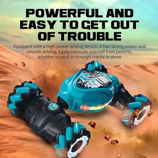 Sam Toy World Climbing Horizontal Drift RC Remote Control Car Toy in teal navigating rocky terrain, suitable for ages 6 and up