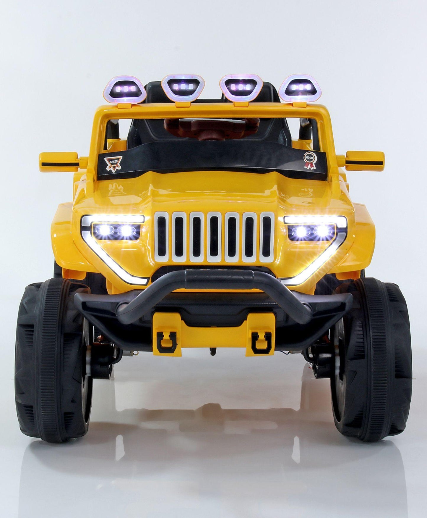 Yellow electric ride-on car Make in Gujarat Sam's World with LED lights and rugged design for kids