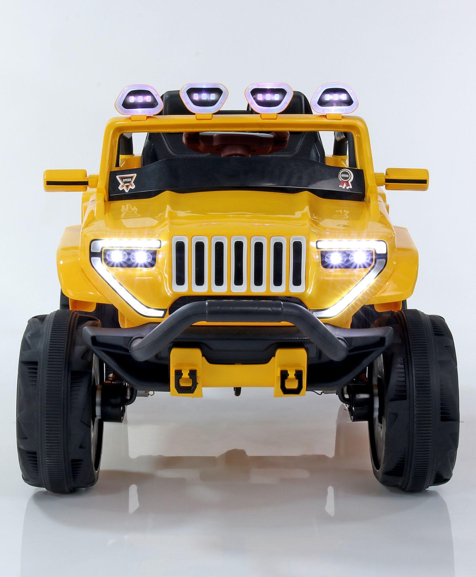 Yellow electric ride-on car Make in Gujarat Sam's World with LED lights and rugged design for kids