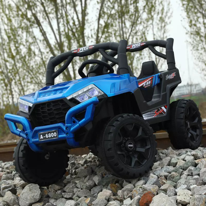 Blue children's electric car off-road ride on toy on rocks buy children's electric car Ahmedabad Sam's online Gujarat India