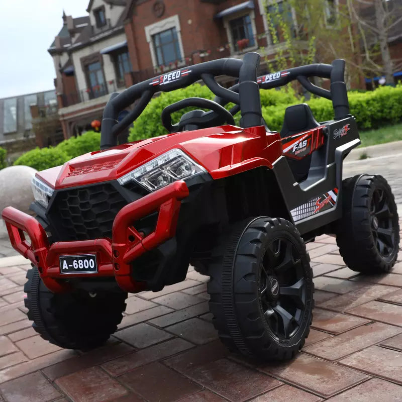 Red children's electric car with black details and rugged wheels buy children's electric car Ahmedabad Sam's online Gujarat India
