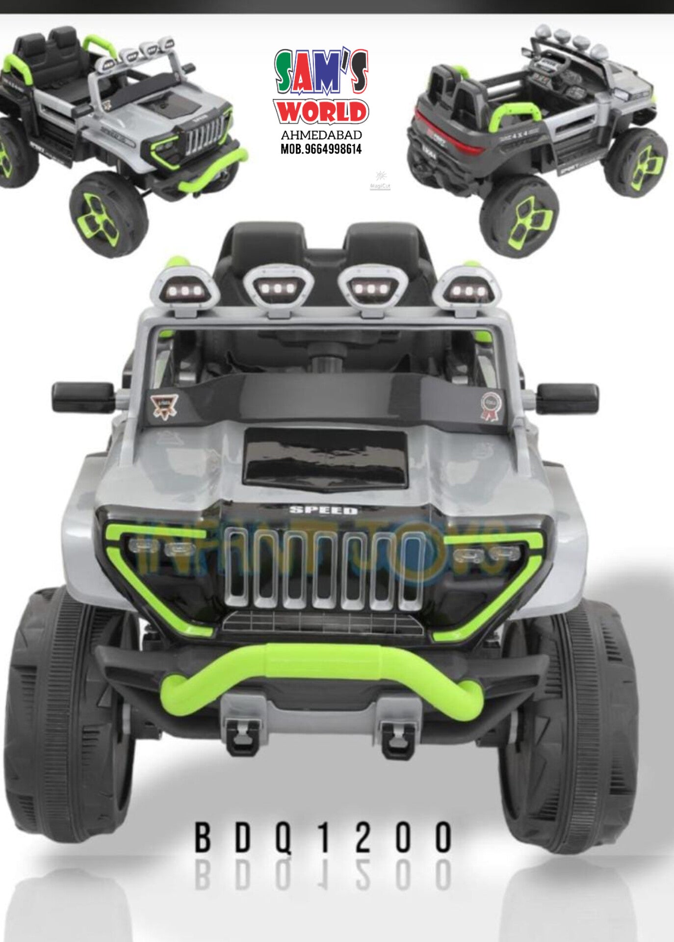 Buy kids battery operated jeep Ahmedabad Sam's online Store gray and green ride on toy jeep for children