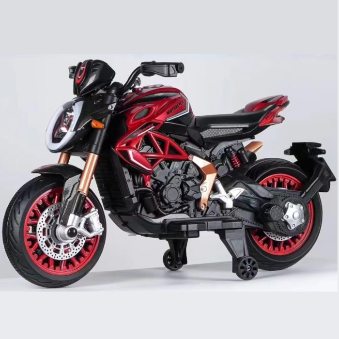 Red and black 12V battery operated ride on bike for kids sams toy Ahmedabad with training wheels
